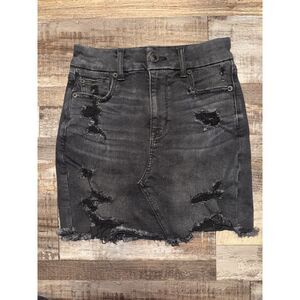 American Eagle Black Distressed Denim Mini Skirt Size 0
